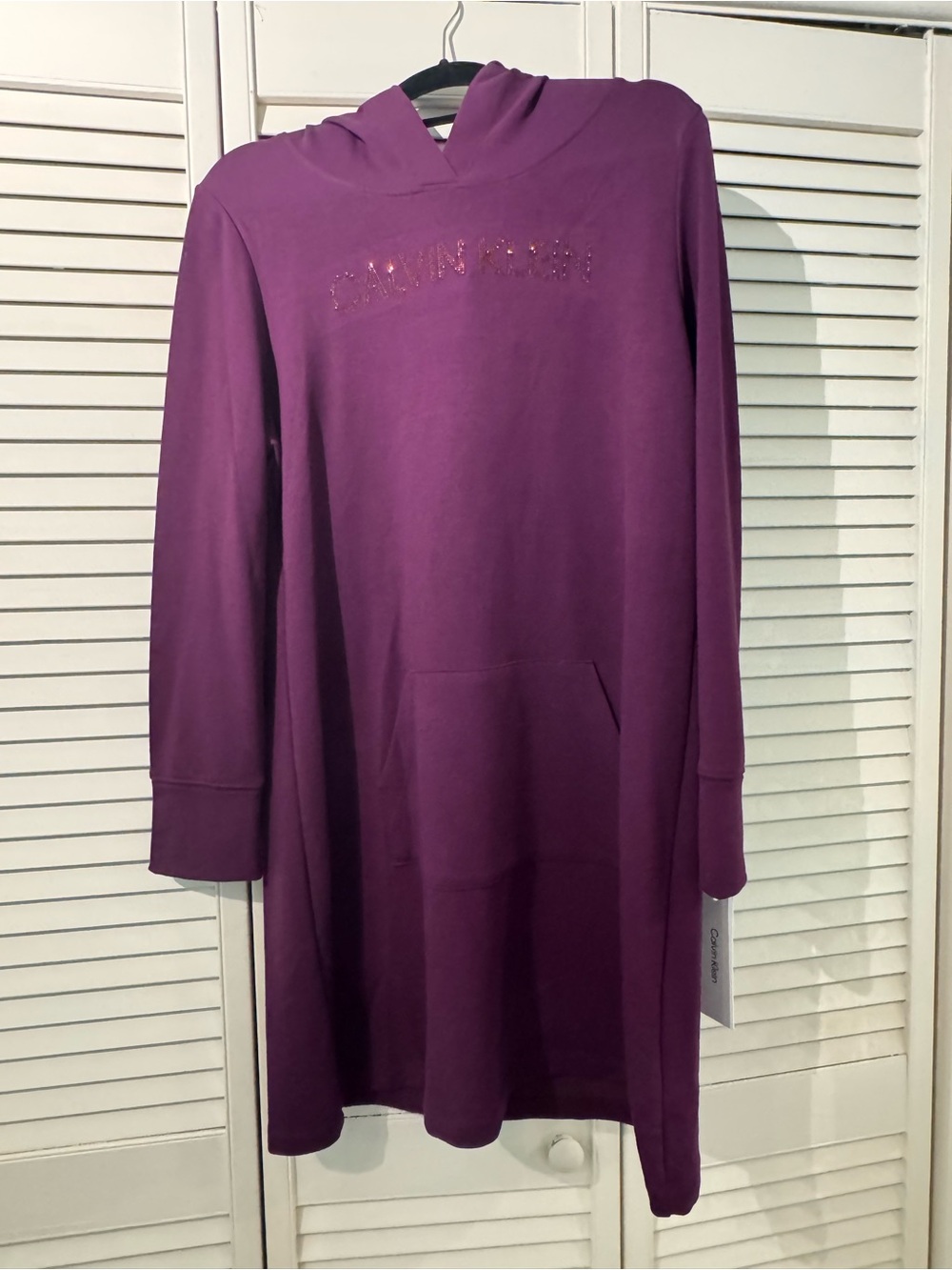 Calvin Klein Purple Hooded Sweatshirt Dress with Front Pocket